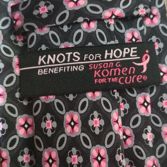 Knots for Hope  Silk Pink Floral Tie Komen for the Cure Breast Cancer Awareness - Picture 5 of 6